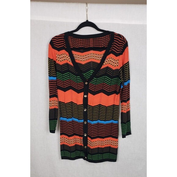 Halloween Cardigan Sweater Button Front M Multicolor Striped Lightweight - Picture 1 of 6